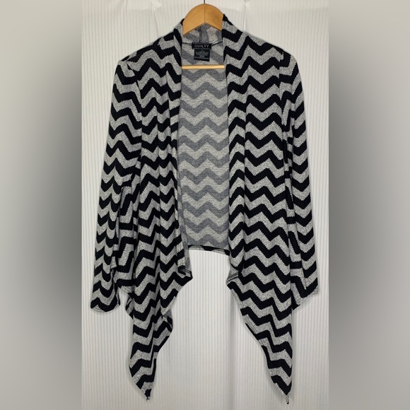 Guilty - Grey And Black Zigzag Pattern Open Front Waterfall Collar Cardigan - S - Picture 1 of 5